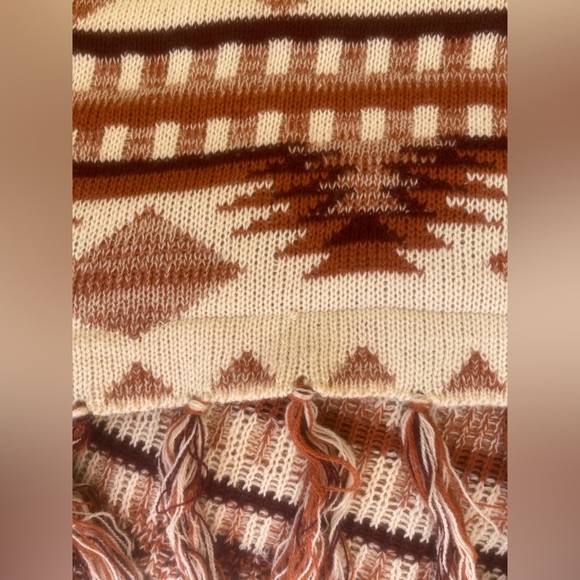 vintage earth tone fringed shawl poncho cape native design - Picture 11 of 15